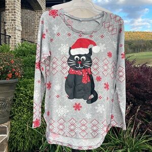 Comfy Christmas Cat Pullover Top